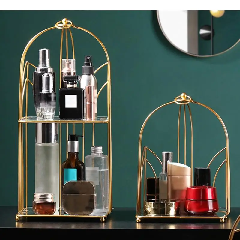 

Стеклянная стойка для хранения металлический кронштейн креативные бытовые стеллажи для хранения косметики ювелирных изделий современный Настольный кронштейн полки для ванной комнаты