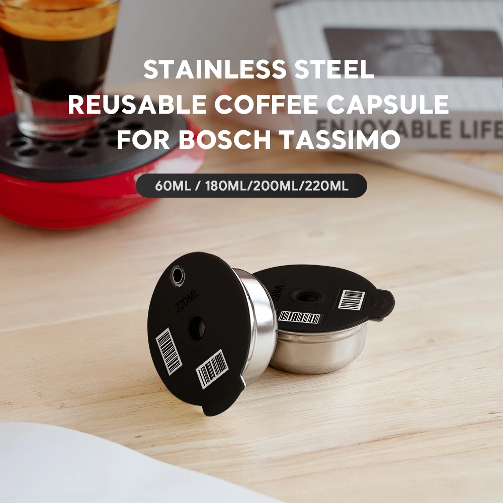 Capsules de café en acier inoxydable, dosette, filtre rechargeable, pour  machine à café Bosch Tassimo, 60/180/200/220ml, couvercle en silicone