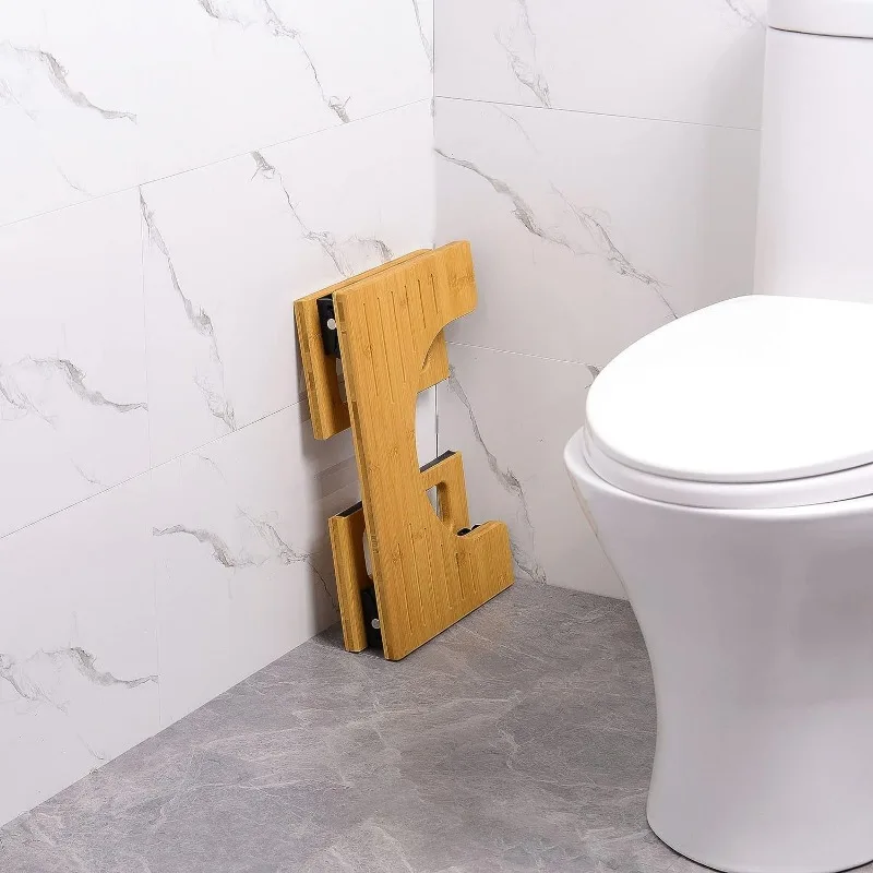 BambooToilet Stool Foldable Squatting Step for Bathroom Waterproof Maternity Footrest Sturdy Kid's Step Stool for Added Height