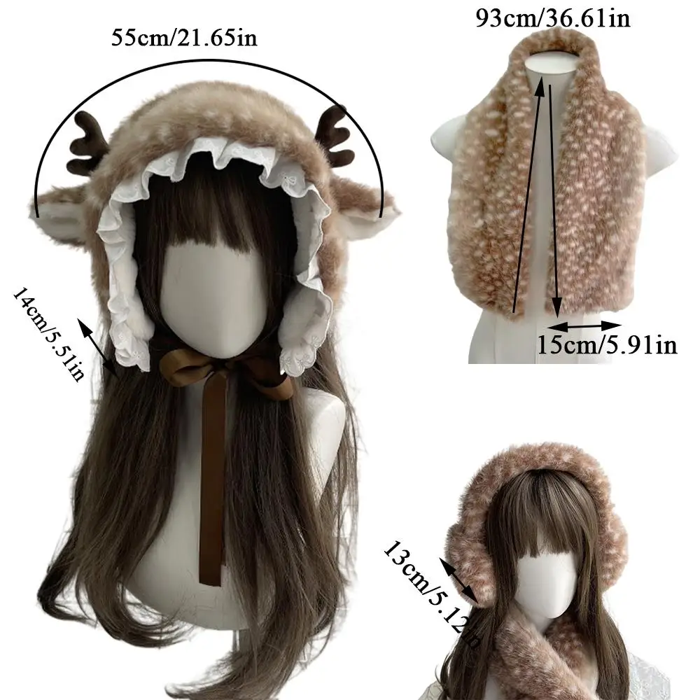 Faux Fur Antlers Hairband Japanese Lolita Headband Christmas Elk Deer Scarf Winter Furry Thicken Earmuffs Cosplay Accessories