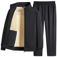 Men Lamb Wool Set Winter Tracksuit Hooded Sweat Shirt+Pant 2-piece Set Sports Suit Fleece Thickened Sportswear Men Tracksuit 2