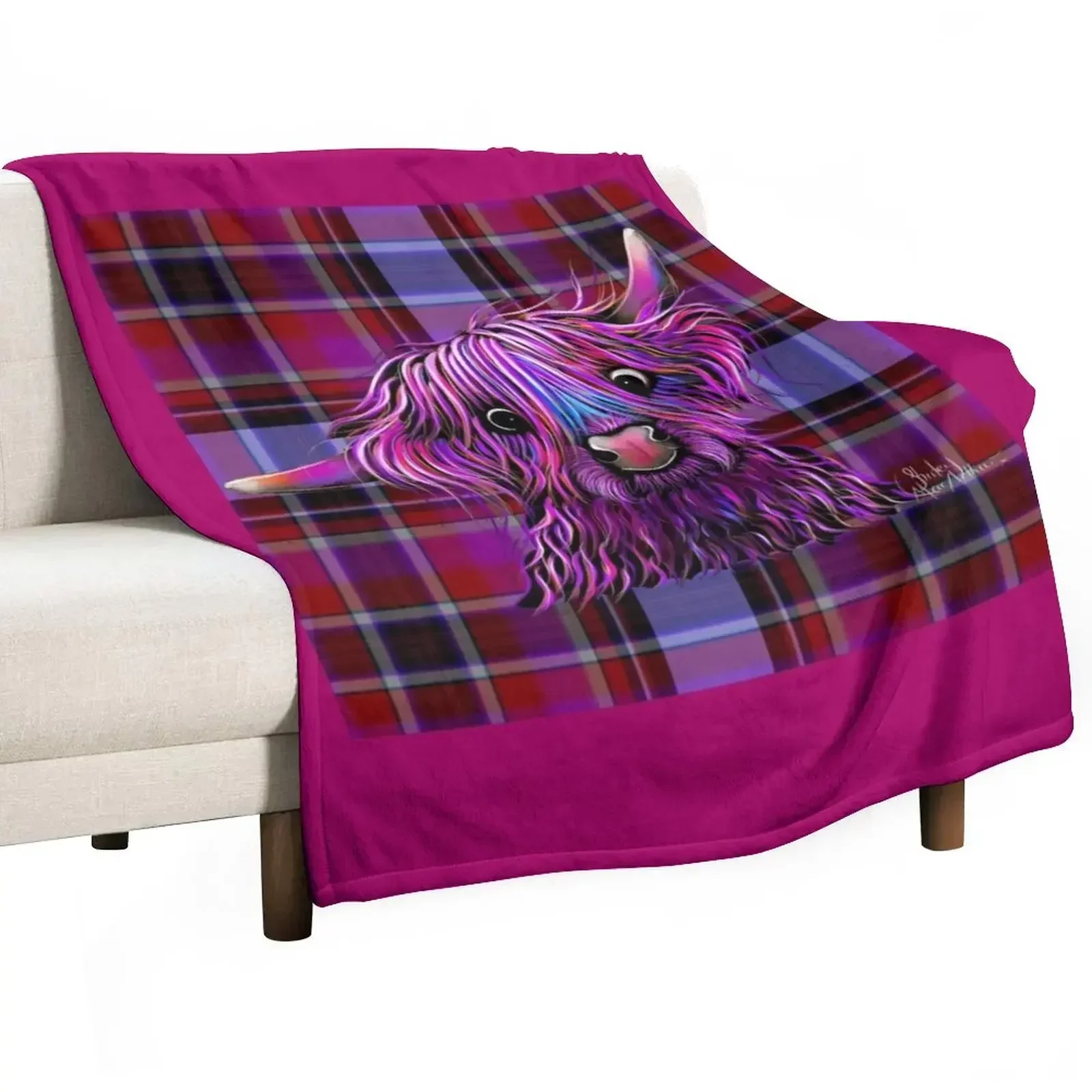 

HiGHLaND CoW PRiNT ' HuCKLeBeRRY oN TaRTaN ' BY SHiRLeY MacARTHuR Throw Blanket Shaggy Sofa Throw Blankets