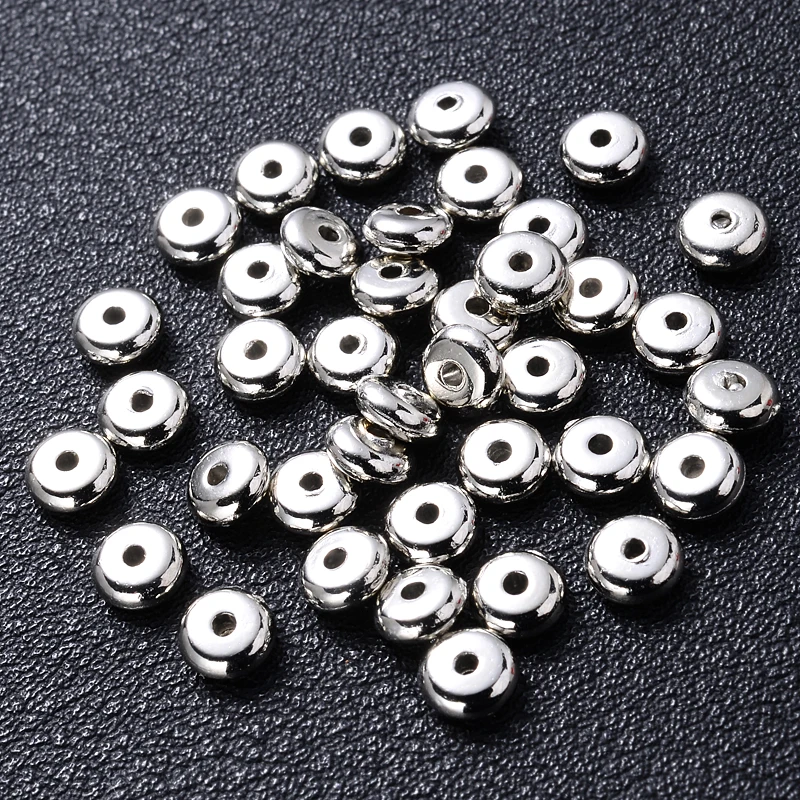 800 Pieces 6mm Flat Round Spacer Beads 8 Types Metallic Flat Disc Spacer  Loose Beads,Smooth Metal Beads for DIY Bracelet Necklace Craft