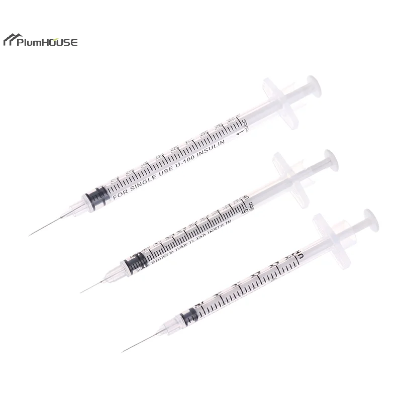 1/0.5/0.3ML Disposable Plastic Veterinary Syringe Orange Cap Sterile Insulin Syringe w/ Needles 5Pcs For Pet Farm Animal Cat Dog disposable plastic syringe,veterinary needle