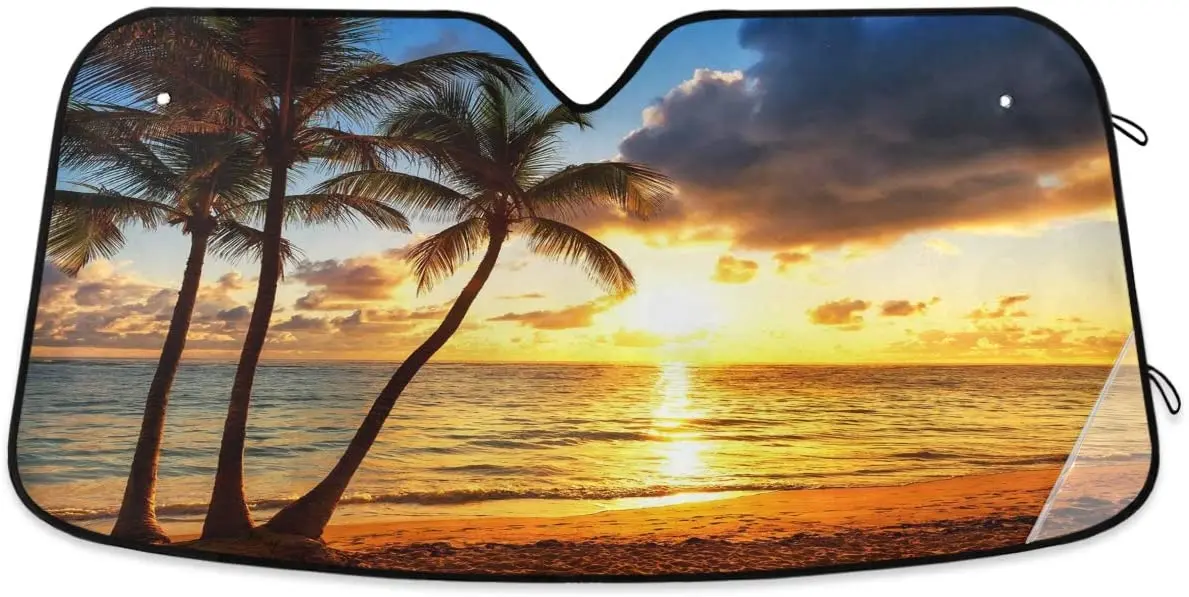 

Car sunshade Oarencol Palm Tree Car Windshield Sun Shade Tropical Sunset Beach Ocean Foldable UV Ray Sun Visor Protector