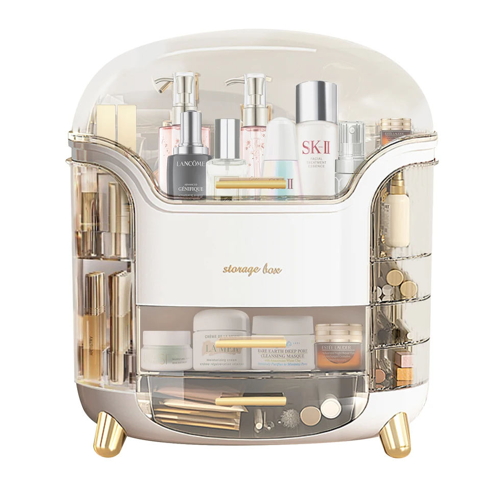 Elegant Makeup Organizer with Drawers and Lid