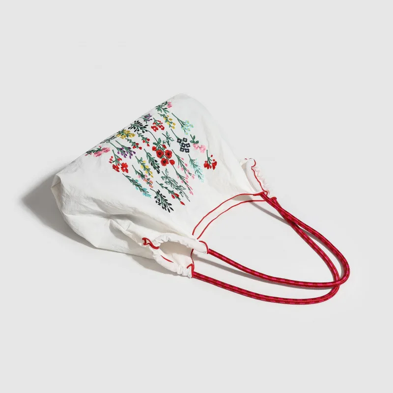 Eco-Friendly High Round Embroidery Nylon Casual Tote Bag with Contrast Color