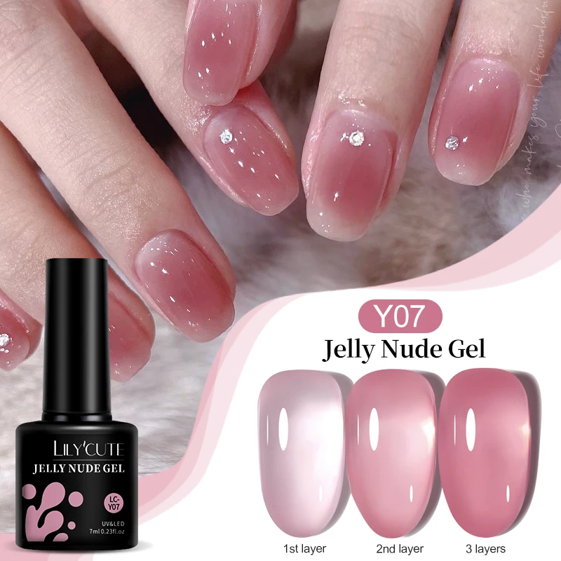 LILYCUTE 7ML Jelly Nude Pink Gel Nail Polish Translucent White Varnish Manicure Semi Permanent Soak Off UV LED Nail Art Gel
