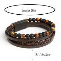 Hommes Bracelet en cuir classique mode oeil de tigre perlé Multi couche Bracelet en cuir pour hommes bijoux cadeau 6