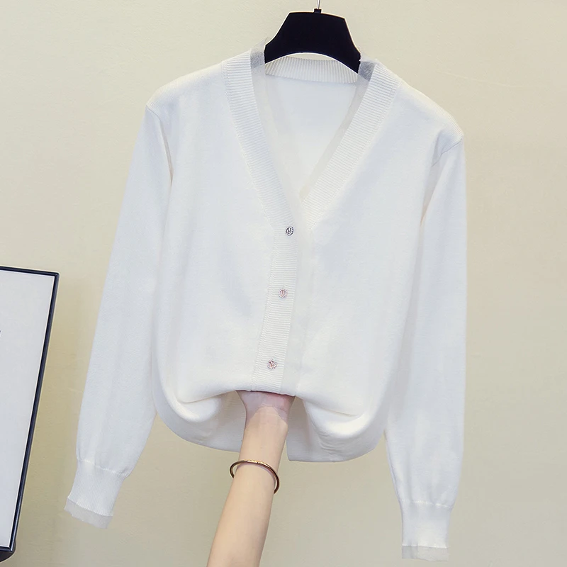 thumbnail image 1 of Suéter mujer 2024 Suéter elegante para mujer y cárdigans con botones y cuentas de perlas Chaqueta de punto formal blanca y negra jersey mujer, 1 of 5