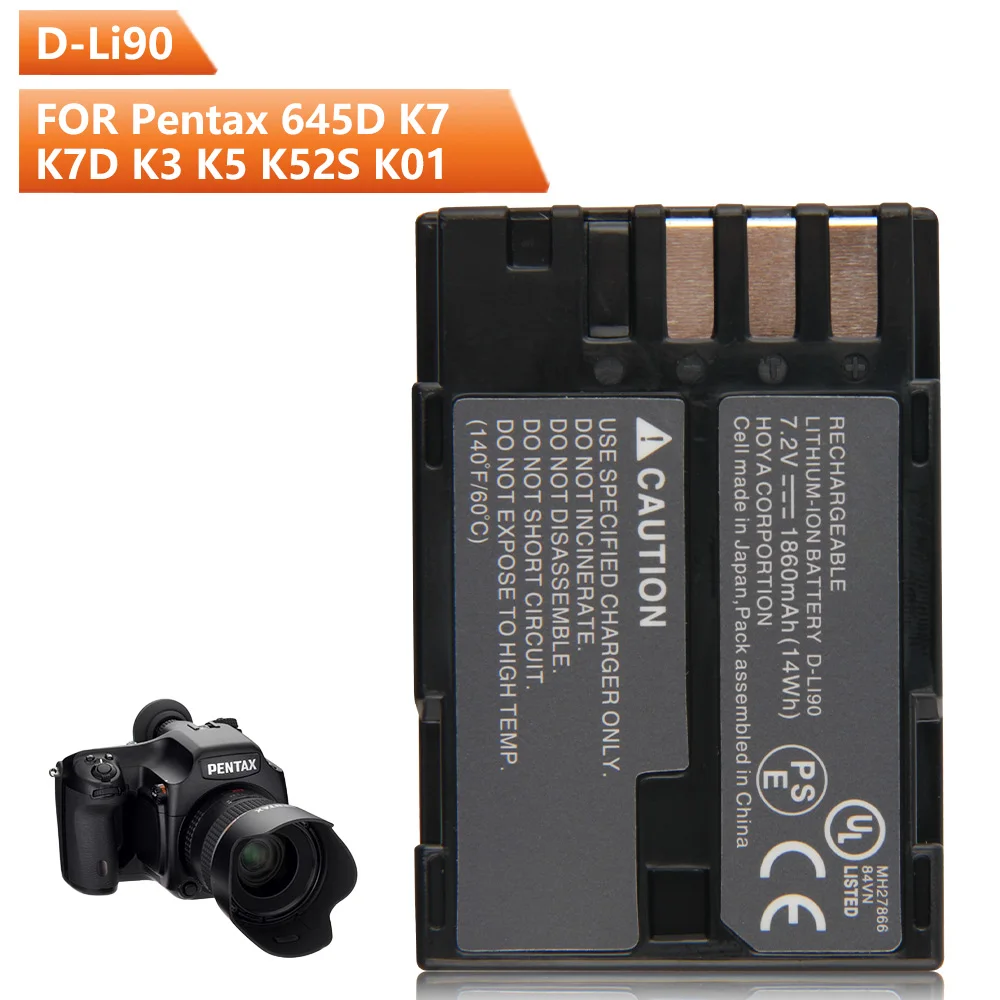 Batteria Di Ricambio Originale D-Li90 Per Pentax 645D K7 K7D K3 K5 K52S K01 Batteria Ricaricabile 1860Mah