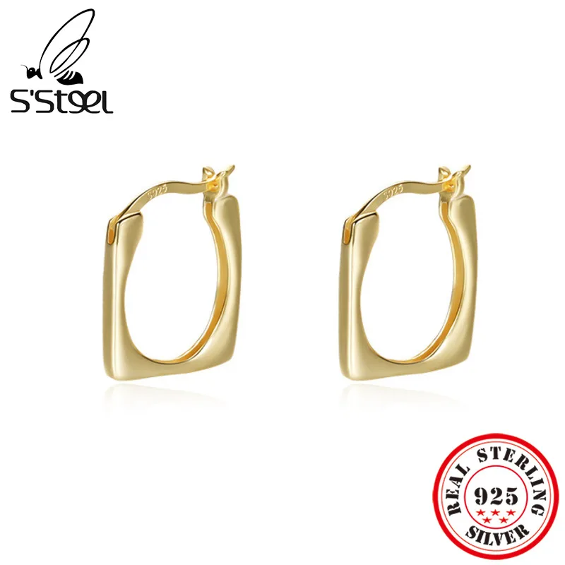 

S'STEEL 925 Sterling Silver Square Luxury Gold Hoop Earrings For Women 2022 Trending Huggie Gold Earings Luxury Designer Jewelry