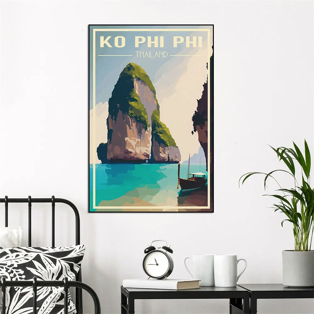 

Travel City Landscape Ko Phi Phi Wall Art Canvas Painting Thailand Island Poster Print Picture For Living Room Home Decoration