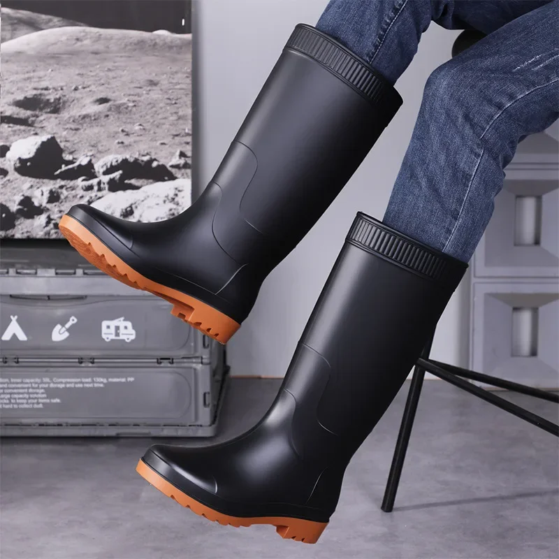 Bottes pluie hommes tube long antidérapantes résistantes pêche extérieur lavage auto semelle épaisse