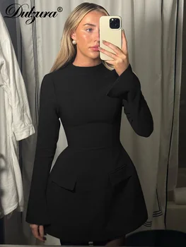 Dulzura Long Sleeves Zipper Bodycon Mini Dress With Pocket Solid Elegant Outfit Office Streetwear Women’S Autumn Winter Clothes 5