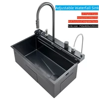 304 stainless Steel Waterfall Kitchen Sink LED Digital Display Large Single Slot Multifunctional Sink 1
