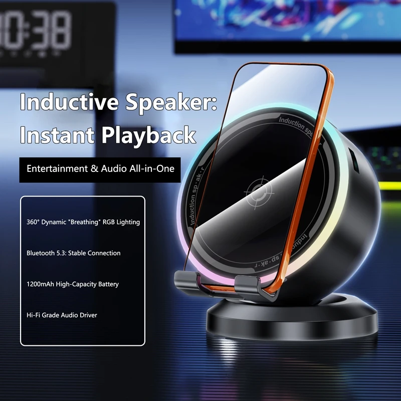 Sensore intelligente per supporto per cellulare, audio, luce RGB pulsante, altoparlante Bluetooth multifunzione da tavolo 2026_voghion.com