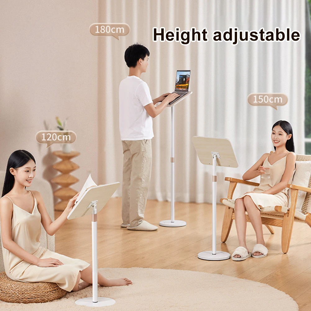 Floor Book Stand with Page Paper Clip Height Adjustable Reading Wooden Standing Holder for Recipe Laptop Sheet Music Tablet