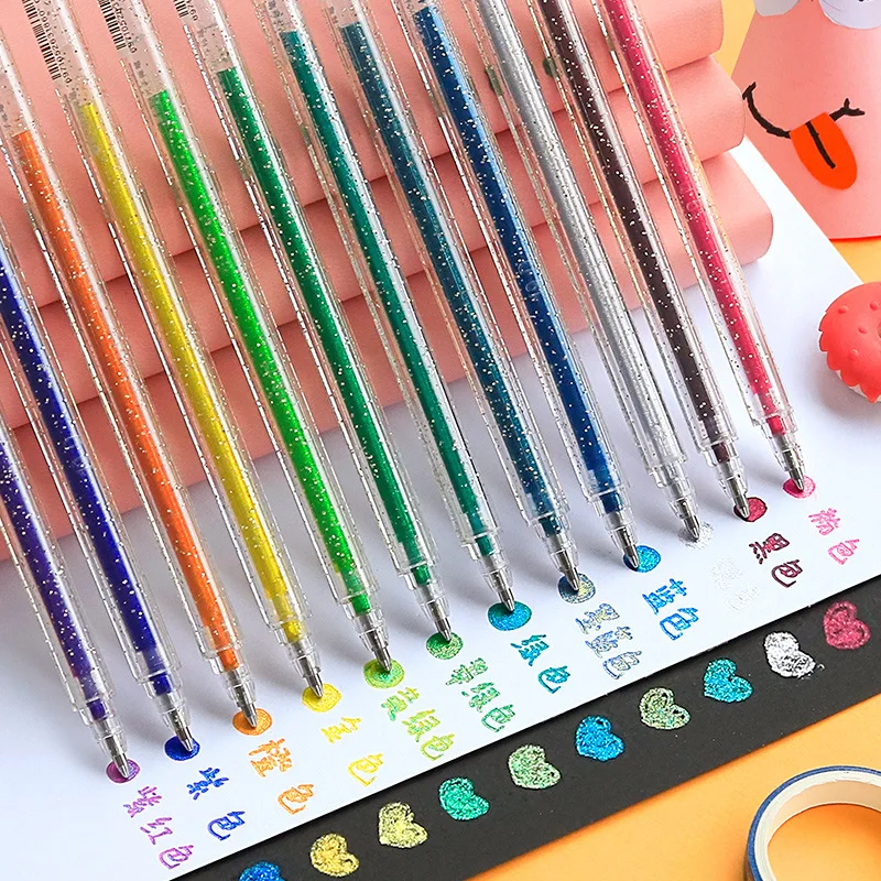 

12Pcs/Set Kawaii Glitter Color Changing Flash Marker Gel Pen Cute Drawing Pen Highlighter For Girl Kids School Art Stationery