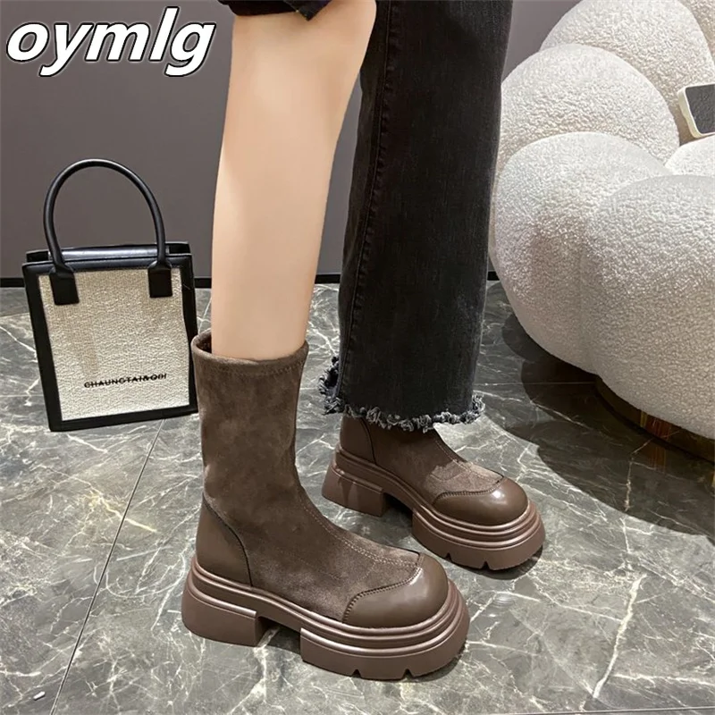 Fashion Elastic Women's Boots 2023 Winter New Vintage Versatile Slim Thick Heel Short Heel High Heel Slim Boots