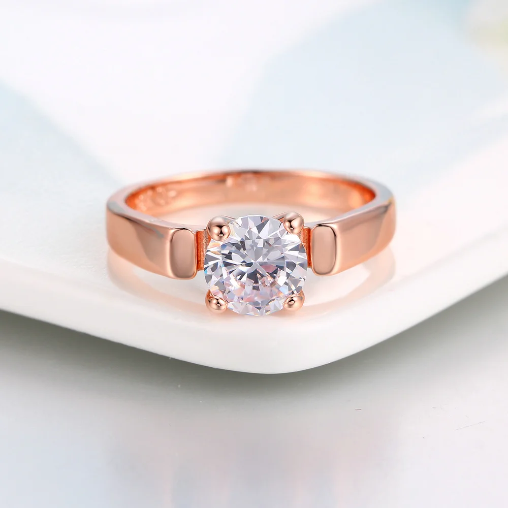 Wedding Rings For Women 4 Prongs 7mm Cubic Zirconia Rose Gold & Silver ZYR054 ZYR053