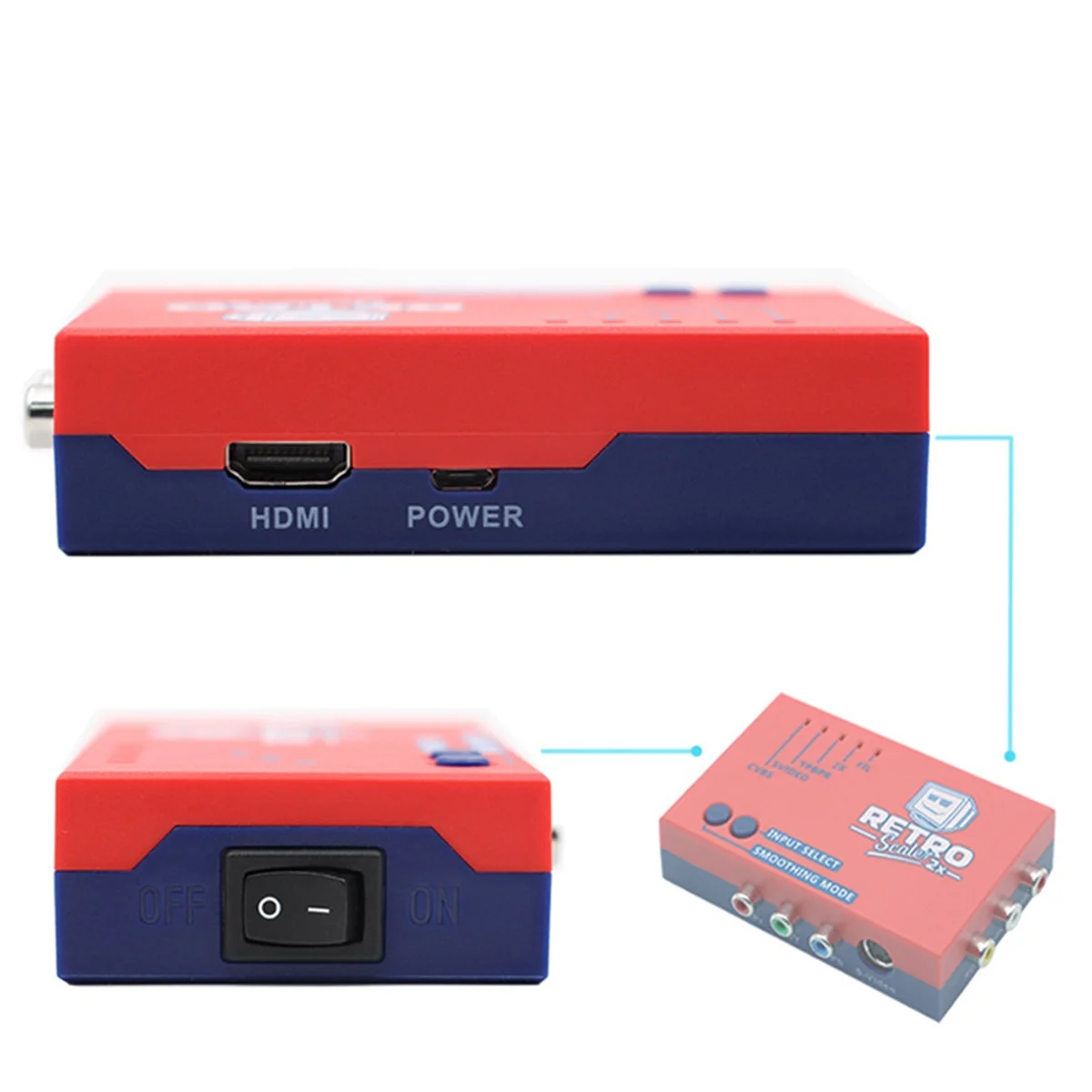 For RetroScaler2x AV to HD Converter Line-Doubler for Retro Game Consoles PS2 N64 NES Dreamcast Saturn MD1 MD2,Red NND