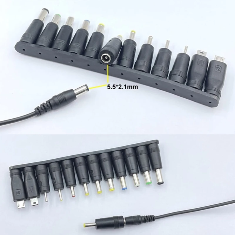 Universal USB to 5V DC Power Cord Charging Cable 5.5x2.1mm Jack 12 Interchangeable Plug Adapter Micro USB Mini DC Plug