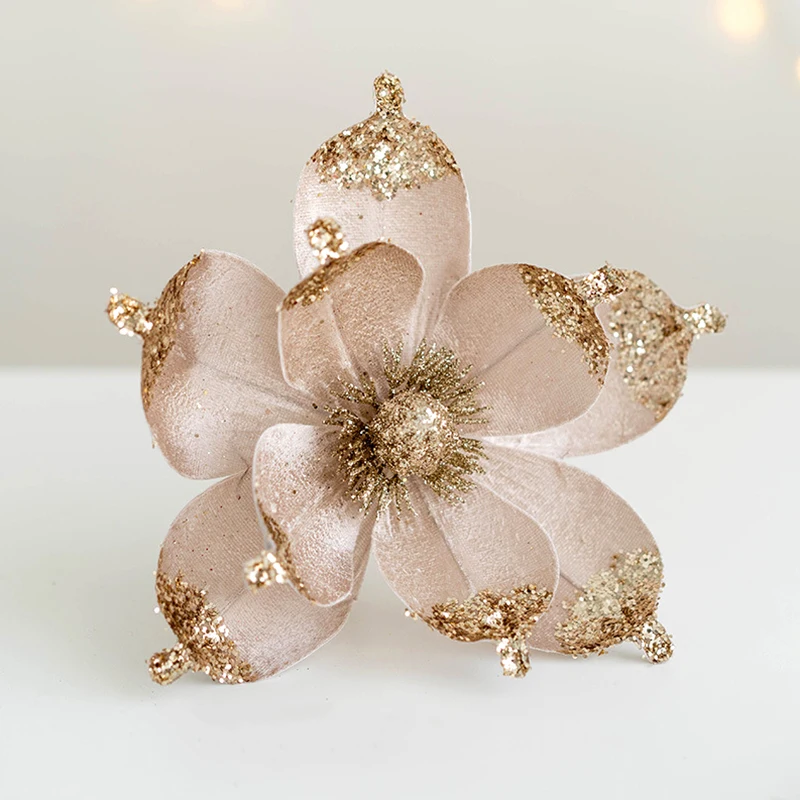 Glitter Artificial Christmas Flower New Year Christmas Tree Decoration Home Fake Flower Xmas Tree Ornament Home Decoration