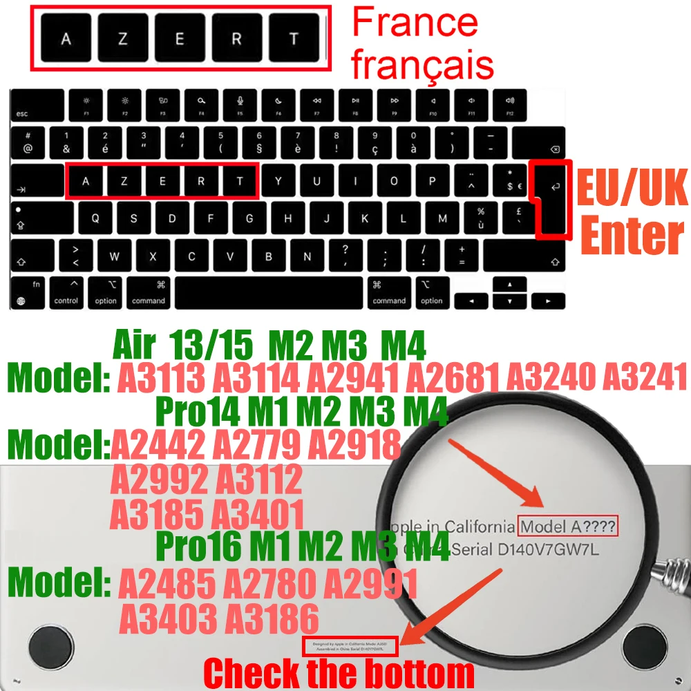 Universal Keyboard Cover for MacBook 2023 dòng Pro và Air - Bố Cục EU/US + Ngôn Ngữ Đa Quốc Gia
