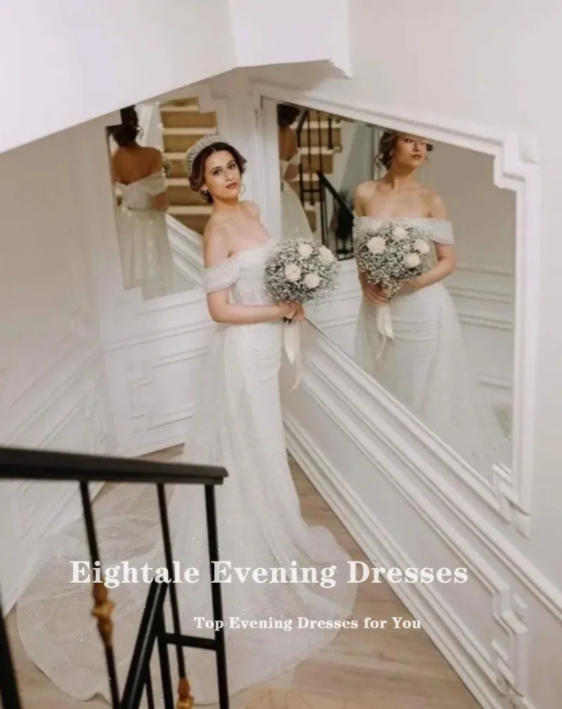 Eightale Glitter Mermaid Wedding Dress Off Shoulder Prom Dresses Shiny Sequins Customized Long Train Bridal Gowns 2025 3