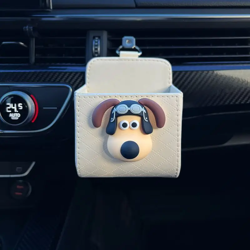 Cute Cartoon Dog Car Outlet Vent Tidy Storage Box PU Leather Coin Bag Case Pocket Organizer Tidy Hanging Pilot Dog Organizer Box