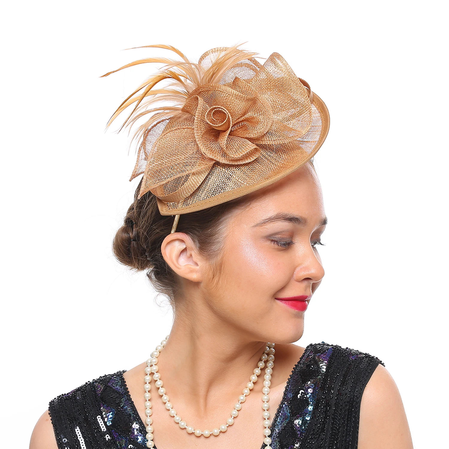 Feather Kentucky Derby Fascinators for Women, Sinamay Bridal Wedding Church Horse Club Cocktail