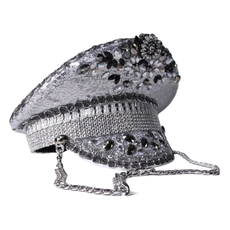 

Stage Captain Hat Crystal Hat for Male Female Dancing Comedian Actor Dropship