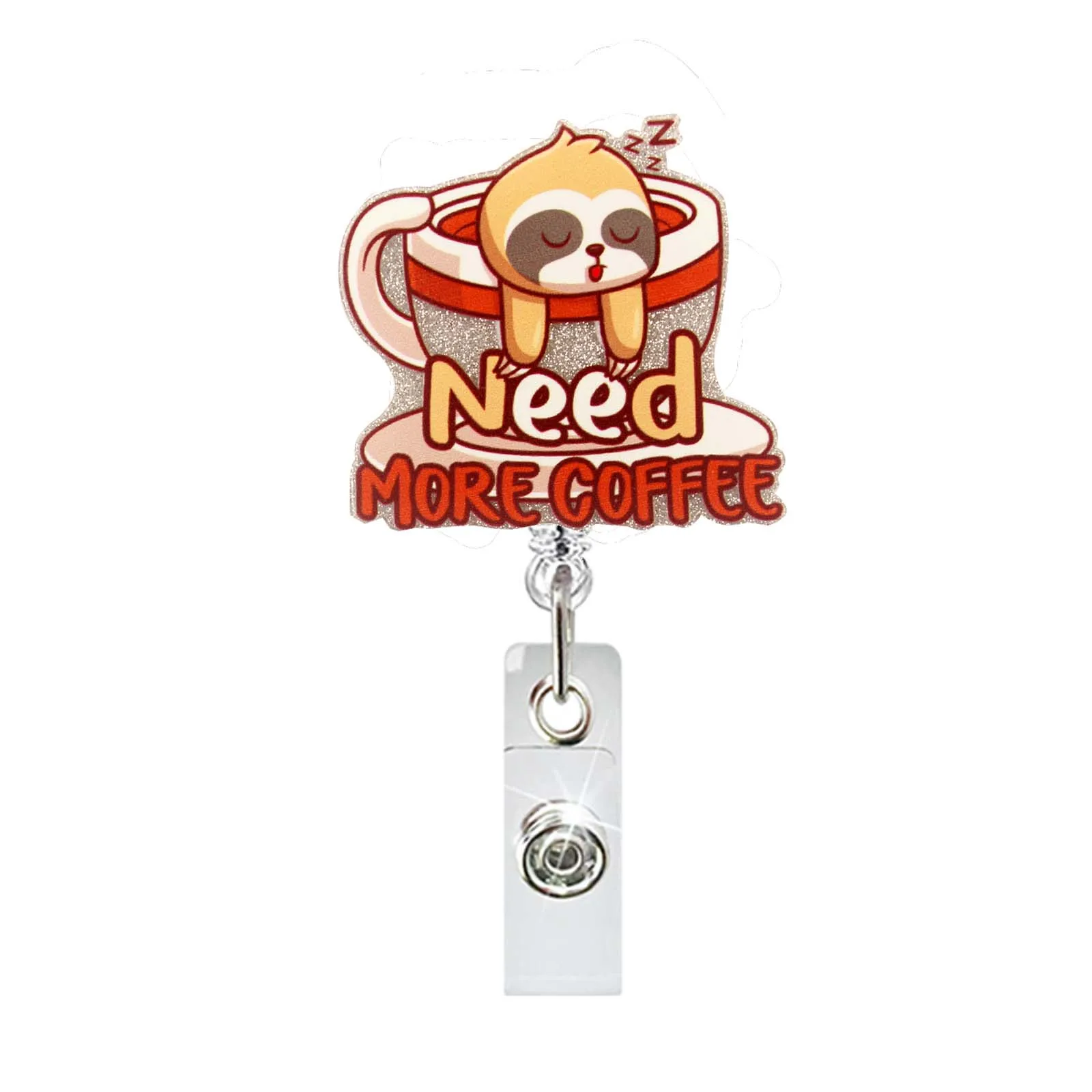 Cute  Glitter Acrylic Ambulance Sloth Badge Reel Retractable ID Badge Holder With 360 Rotating Alligator Clip Nurse Name Holder images - 6