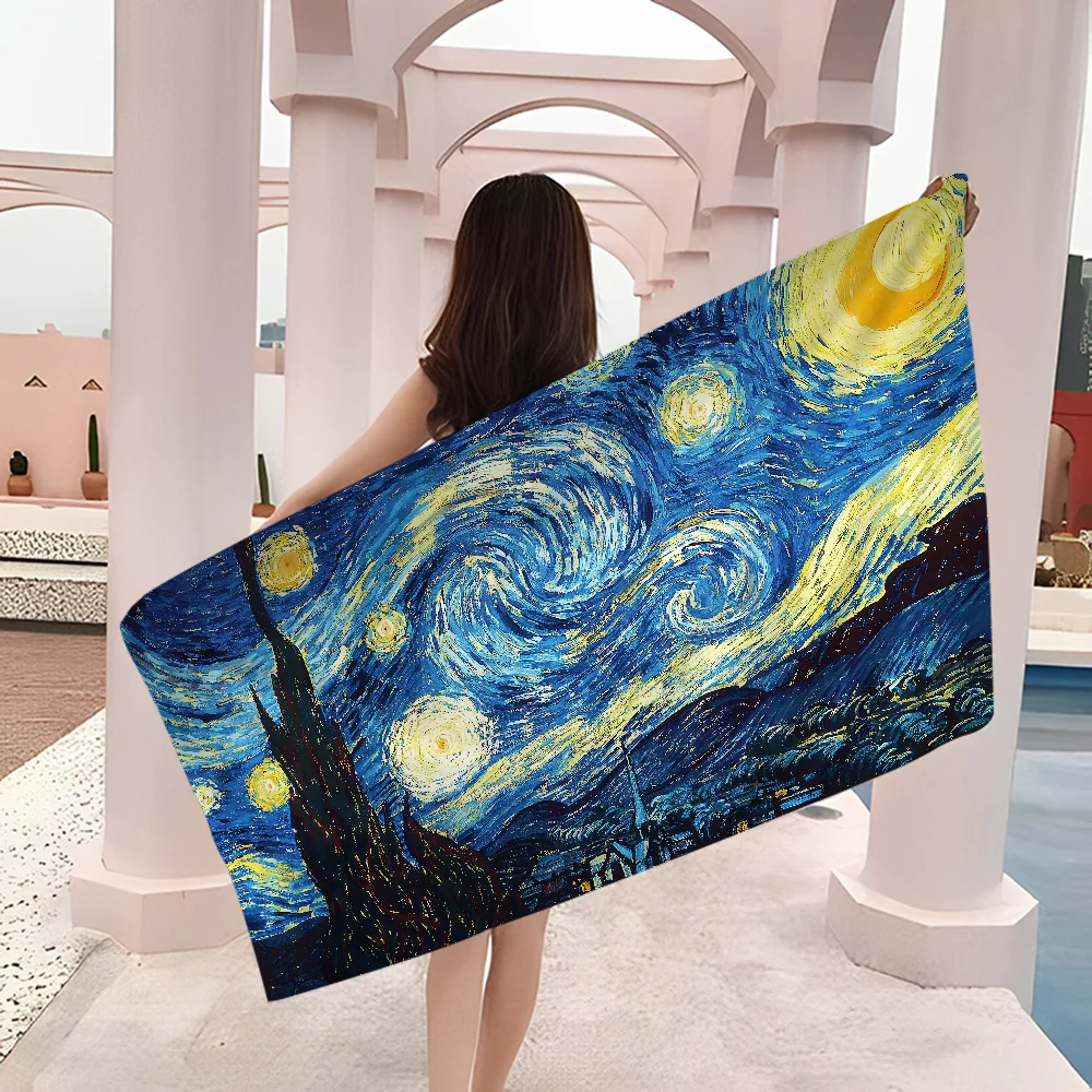 Retro Art The Starry Night Sunflowers Irises Beach Towel Cartoon Cute Large Bath Pool Beach Towel Absorbent For Swimming Travel 3