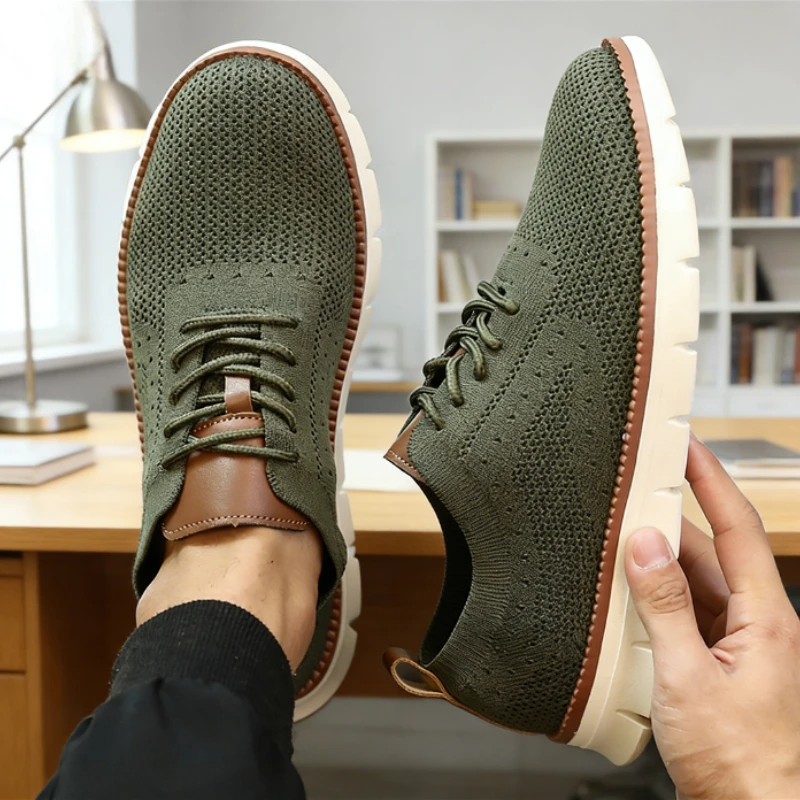 Men Stylish Soft Causal Shoes Breathable Casual Knitted Flats Lightweight Sneakers Cushioning Non-slip Outdoor Walking Shoes Men