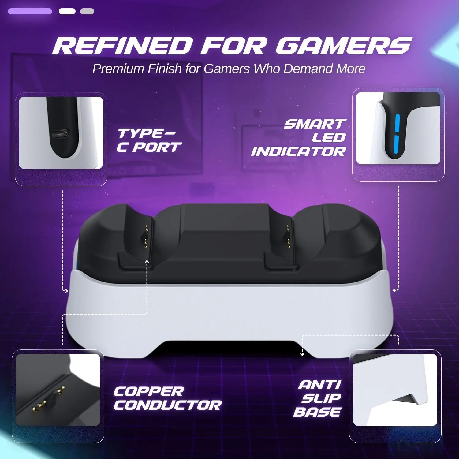 PlayStation 5 Dual Charging Dock with LED Indicator & Charging Cable