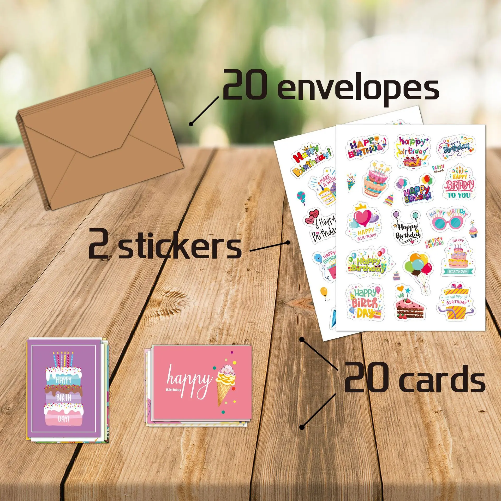 Assorted Happy Birthday Greeting Cards and Envelopes Set - 20 Handwritten Folded Cards