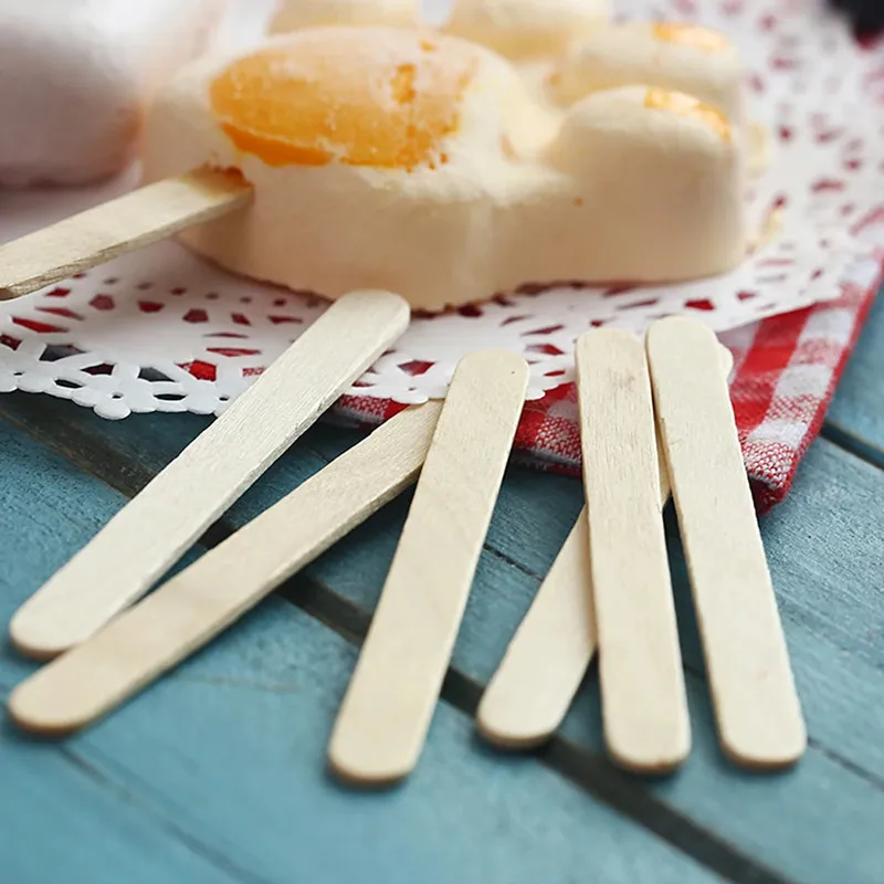 Ice Cream Sticks 100/200pcs Natural Wooden Popsicle Sticks Wood Stick Ice Cream Spoon Hand Art Cube Lollipop Cake Tools