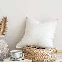 Luxurious Cotton Linen Throw Pillow Cover with Elegant Design - 51x76cm no stuffing (White)