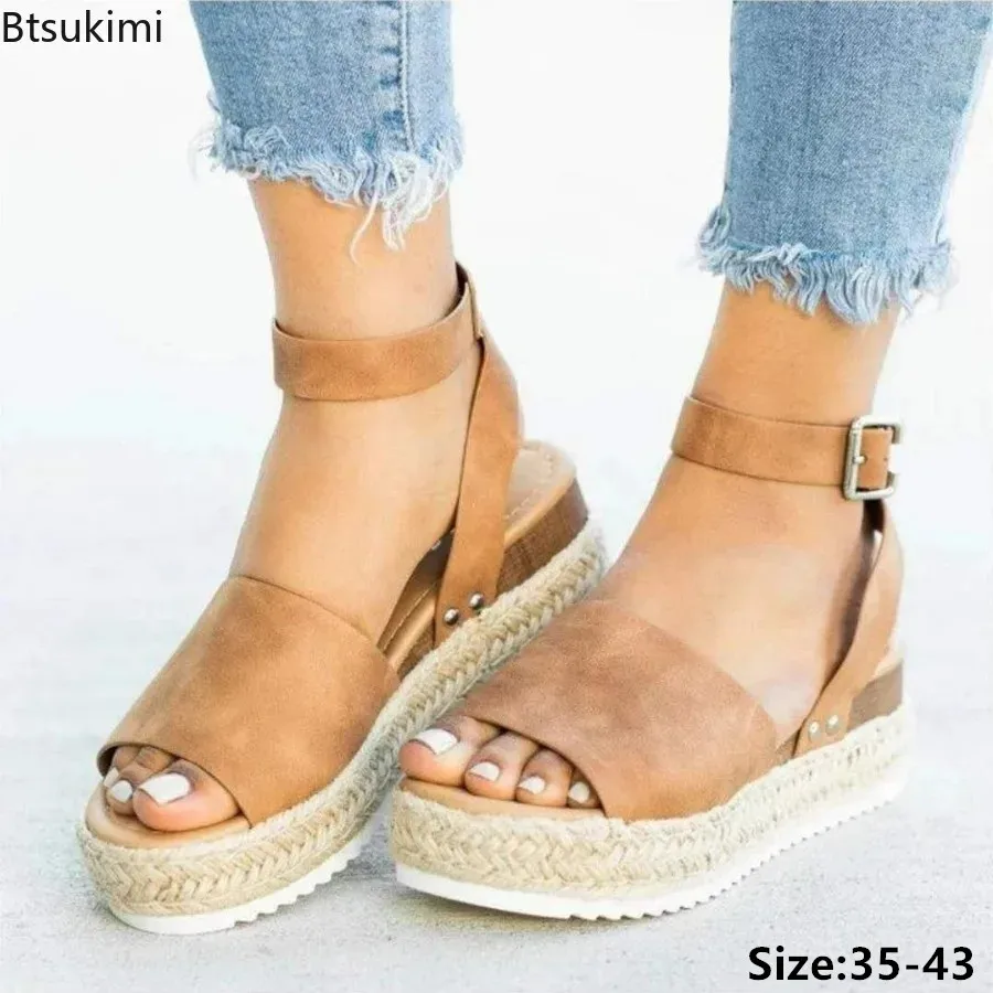 

New 2024 Women's Summer Shoes Fashion Hemp Rope Wedge Heel Platform Fish Mouth Sandals Female Luxury Sandalias Mujer Size 35-43