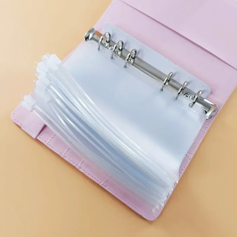 Convenient Clear PVC A5 A6 A7 Binder Pockets Clear Zipper Folders 12PCS For 6-Ring Notebook Binder Files Reports file folder binder pockets file storage bag document manager document organizer