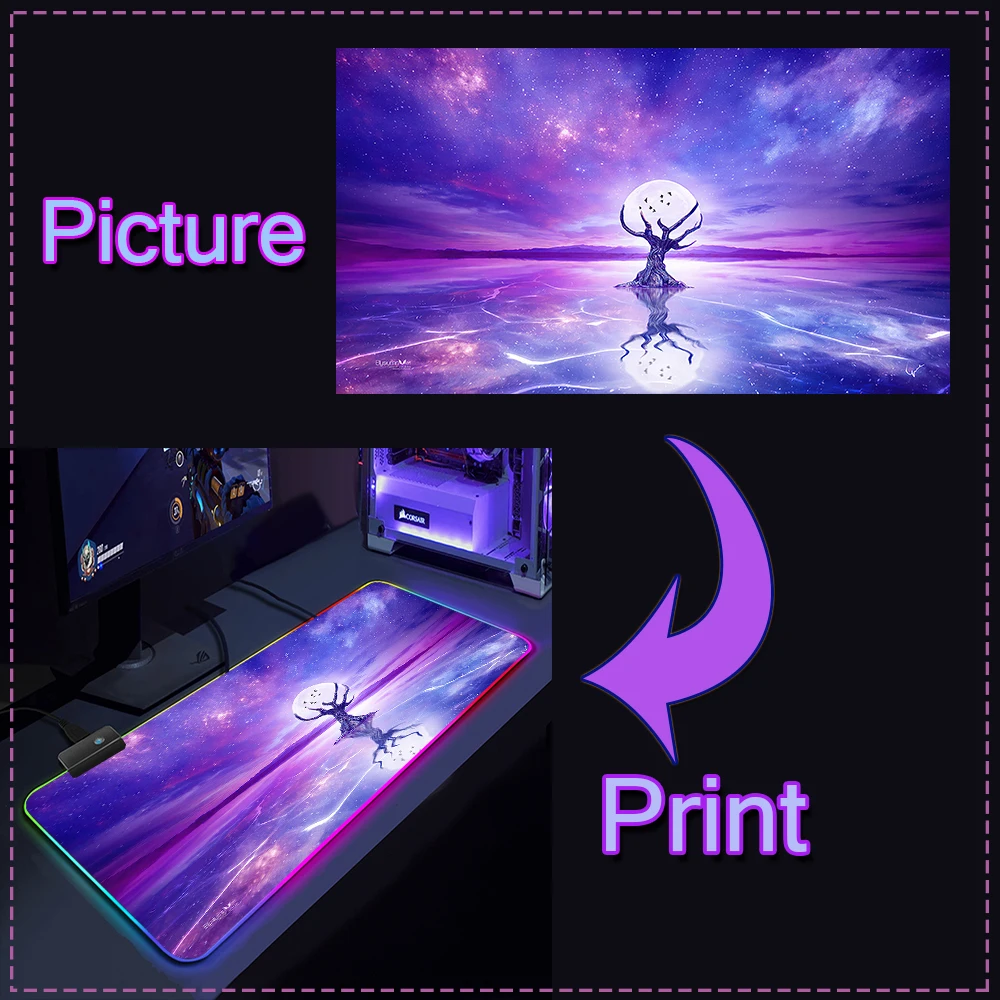 Tapis de souris Rgb personnalisé Xxl, 900x400, pour bureau, Gaming, rétro-éclairé, 700x300 lumières, 800x300, 90x30