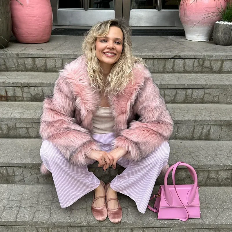 Winter Faux Fur Long Coat For Women Fashion Full Sleeve Fur Collar Oversize Female Jacket New Elegant Thick Warm Outwear