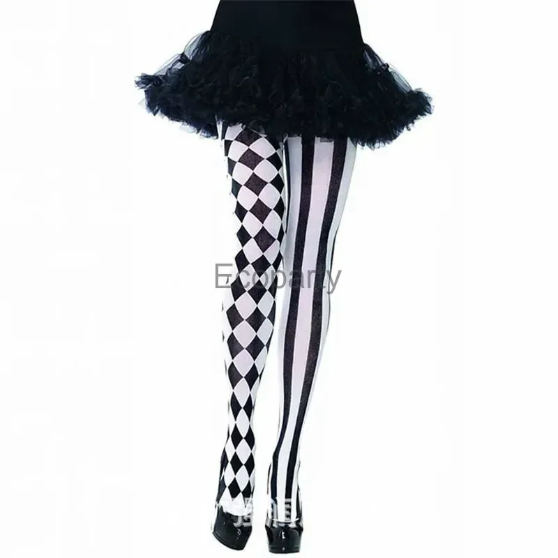 Womens Gothic Style Tights Party Cosplay Plaid Striped Elastic Leggings Pantyhose For Xmas Halloween