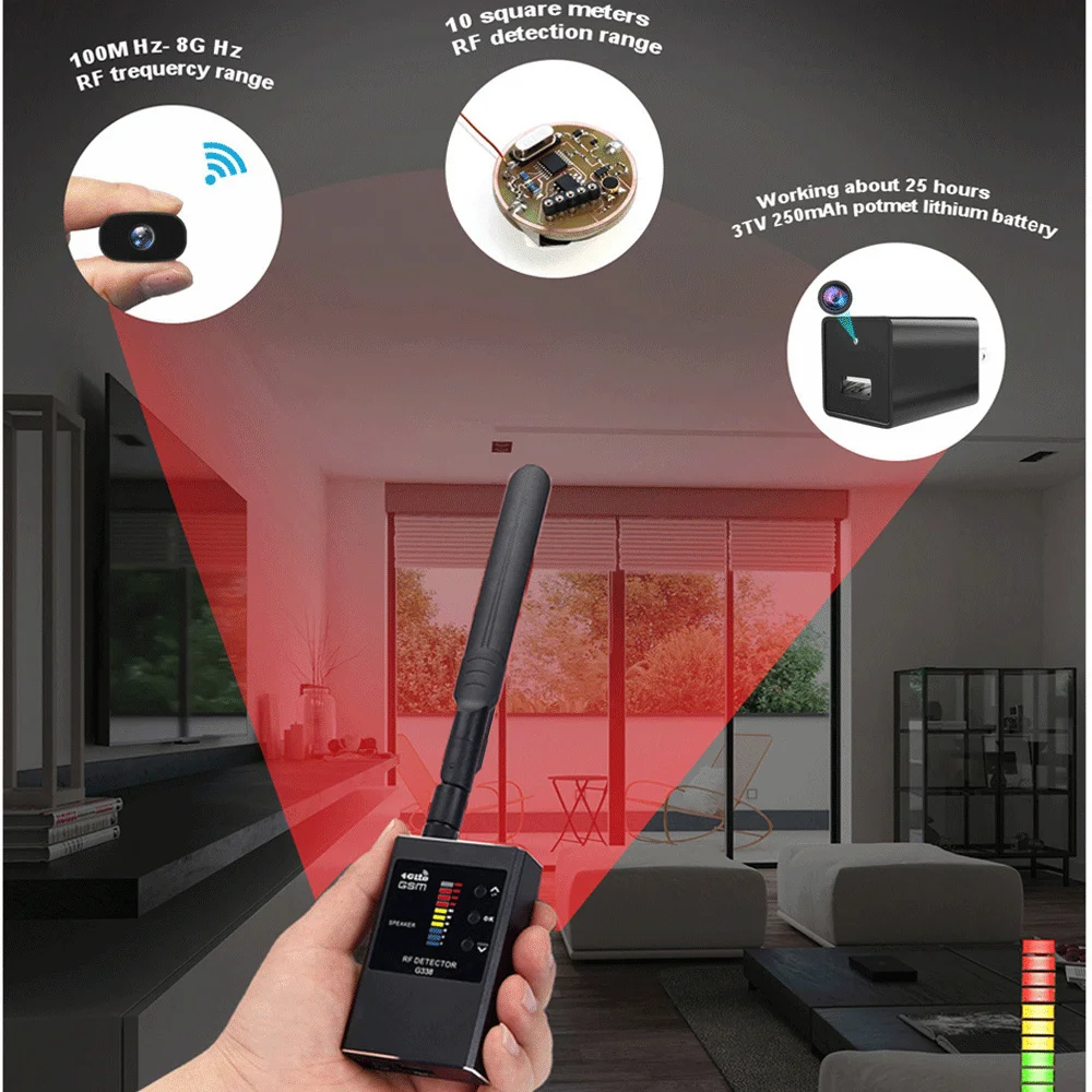 Hidden Camera Detector Infrared Camera Detector Camera Detector Signal Detector Professional Anti-spy Detector Camera GSM Audio Bug Finder GPS Signal Lens RF Tracker Detect Wireless Listening Device Scanner