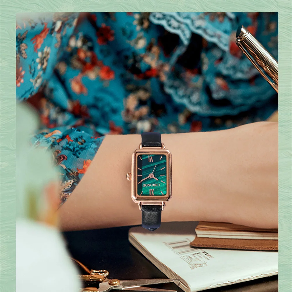 

Quartz Arabic CHRONOS Watch Women Numerals Simple Square Dial Leather Buckle Strap ladies Fashion Wristwatch CH37