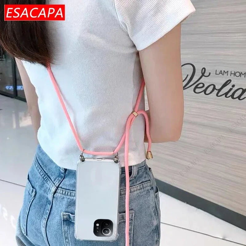 Lanyard Neck Strap Cord Rope Transparent Soft TPU Shockproof Phone Case