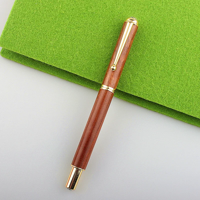 

High Quality Fountain Pen Wood Golden Trim Stationery Office school supplies Writing Gift Ink Pen calligraphy pen