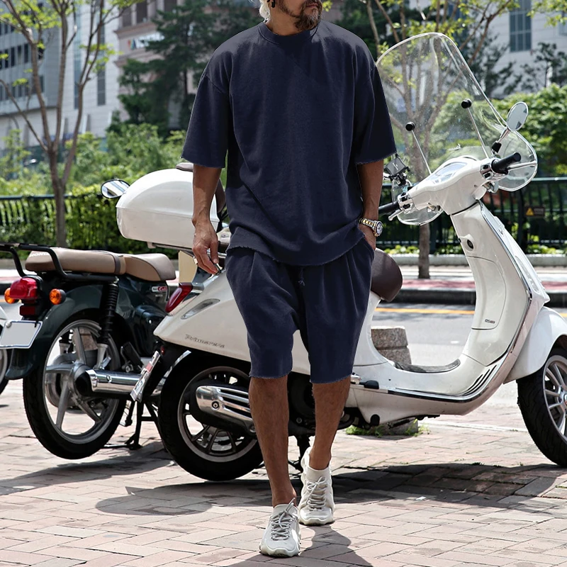 Men's Summer Set Cotton Short Set Outdoor Sportswear Men's Large Casual Sports Set Fashion Two Piece Set